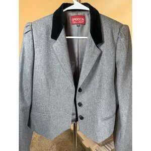 Vintage Sasson Women's Grey Wool Blend Blazer Jacket Velvet Collar Size 14/15